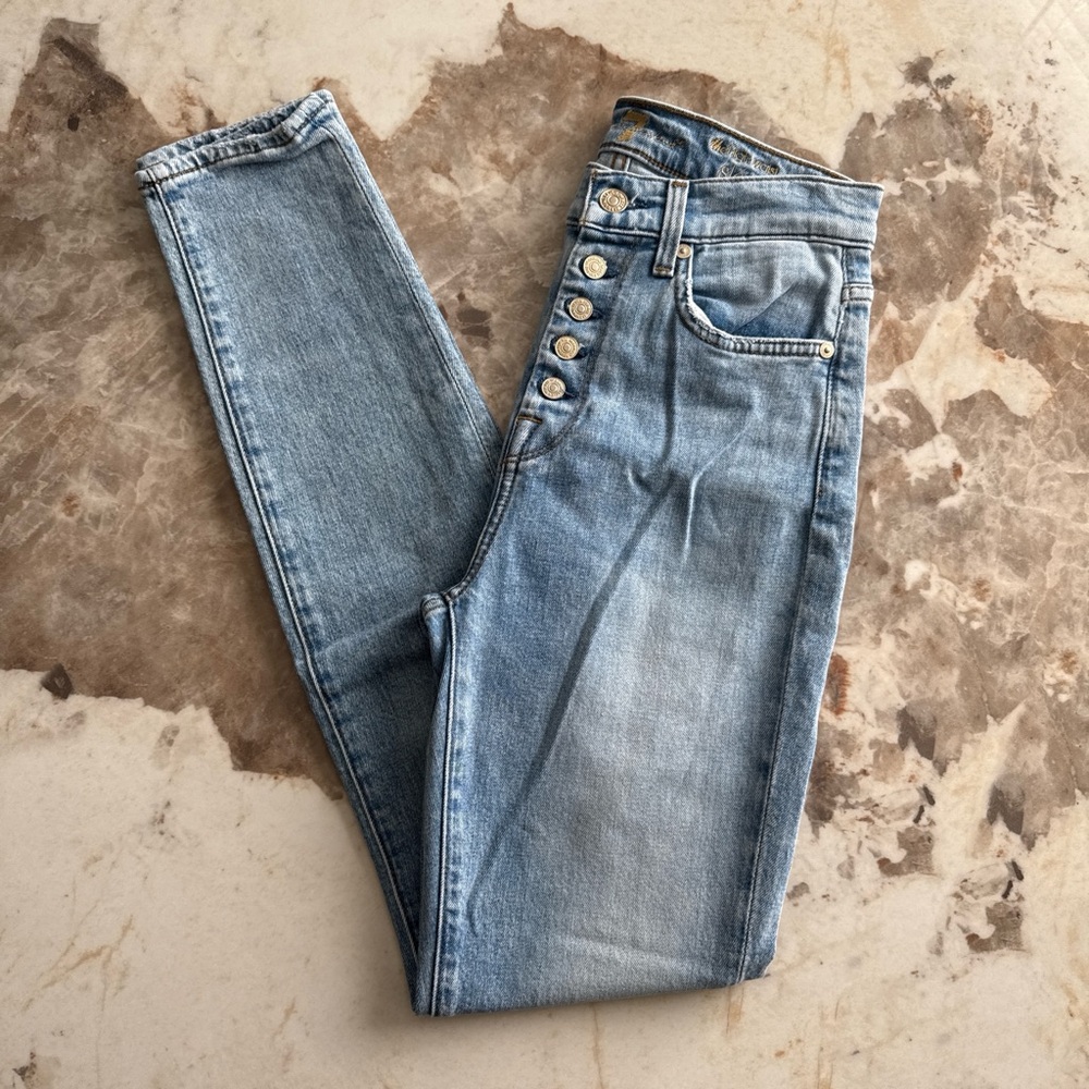 EUC 7 for All Mankind High-Rise Light Blue Women's Button-Fly Skinny Jeans